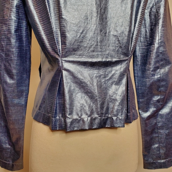Vintage Emporio Armani Metallic Blue Embossed Jacket Hidden Zip Size 10 - Picture 9 of 13
